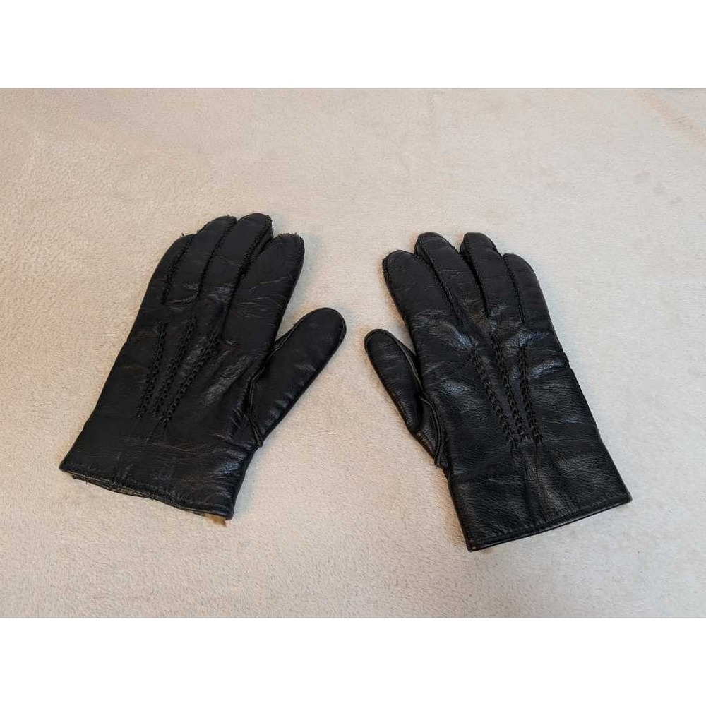 Vintage Leather Fur Lined Gloves Black - Size Medium - Winter Warmth Luxury